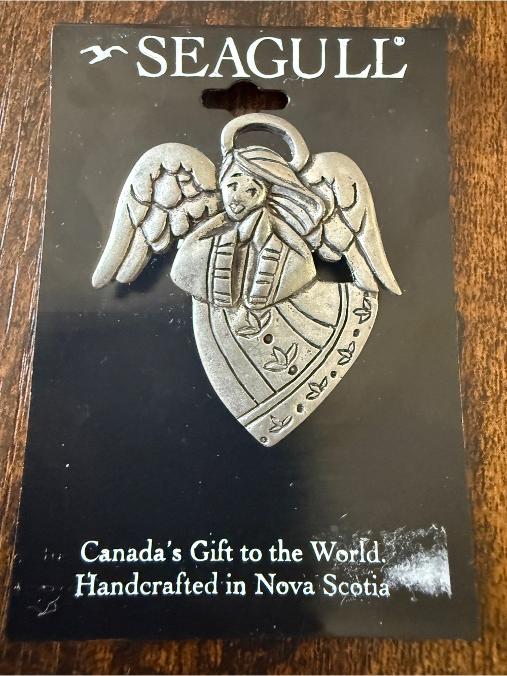 Seagull Pewter Angel Heart Ornament - Silver